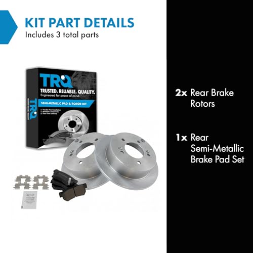 Image of TRQ Rear Brake Pad and Rotor Set Semi Metallic Solid Rotors 10.31 in 5-Lug