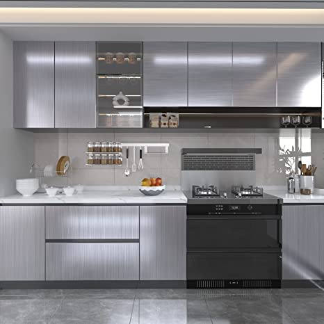 Image of WALLMATE Brushed Vinyl Wallpaper Stainless Look Vinyl Contact Paper Peel and Stick Wallpaper for Kitchen Backsplash Self Adhesive Wallpaper Dishwasher Fridge Appliances (24 x 255 inch)