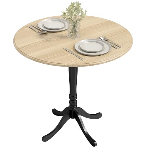 HOMCOM Table à Manger Ronde pour 4 Personnes Ø 80 cm, Table de Cuisine avec piétement en Acier, Style Moderne, Bois Naturel et Noir