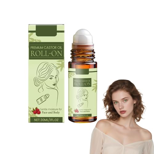 Aceite de ricino Roll on para vientre, cara, cuerpo - Aceite de ricino orgánico prensado en frío con Bola de rodillo - Aceite hidratante para la piel seca - Adecuado para El cuerpo (1 botella)