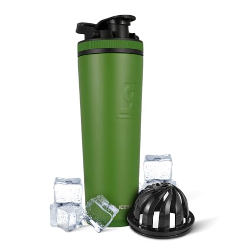 Ice Shaker Insulated Stainless Steel Shaker Bottle | 32oz, Green | Cold for 30+ Hours | Insulated Cup with Twist-on Agitator | Odor-Free Bottle for Protein Shakes, Water, Smoothies, Cocktails