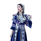 ERoomQ Chinese Miao Costume Hanfu Handmade Dress Dress Blue One Size Three Piece Suit (Blue Large)