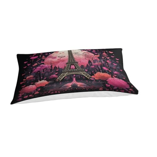 Parure de lit Tour Eiffel rose 3D en microfibre avec zip