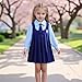 Girls Color Block Lapel A-Line Pleated Dress Kids Back to School Cute 2 Piece Outfits for 4-8 Years with Bowtie