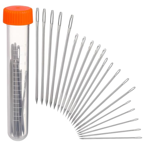 KALLORY 20pcs Triangle Leather Needles Kit for Hand Sewing Yarn Stitch Needles Set Bottle (0.86-1.83mm)