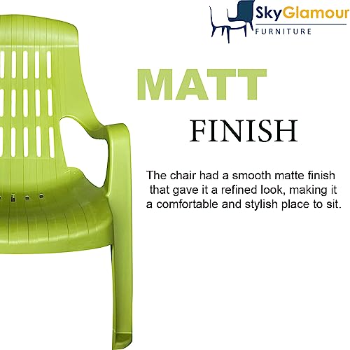 Image of SkyGlamour Supreme Comfy Relax plastic Arm Chair | Chair for Living room |Comfort Plastic Chair for Garden, Home, Indoor and Outdoor Use | Plastic Chair set of 4 |Color: Mehandi Green; set of 4 Chairs