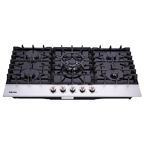 36 Inch Gas Cooktop, Builtin Tempered Glass 5 Burners Gas Stovetop LPG