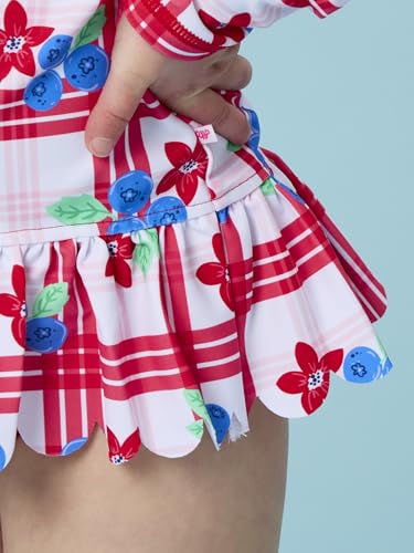 Image of RuffleButts Baby /Toddler Girls Scalloped Long Sleeve Rash Guard 2-Piece UPF50+ Sun Protected Swimsuit