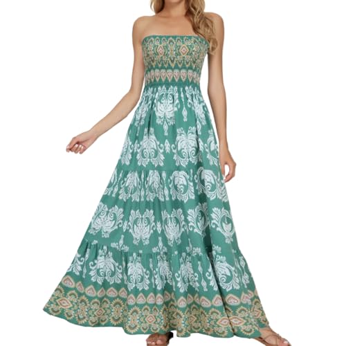 Image of Women's Summer Strapless Tube Top Maxi Dresses Off Shoulder Boho Beach Long Dress