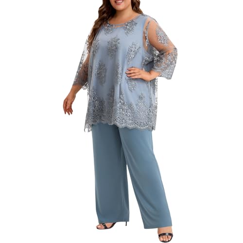 Plus Size Mother of The Bride Pantsuit Outfit Elegant Lace Embroidered 2 Piece Womens Formal Wear for Wedding Guest4