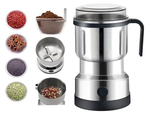 Image of Stainless Steel Electric Smash Machine - Multifunction Mini Food Grinder for Spices, Coffee, Beans, Nuts & Grains, 500W Household Mixer Grinder