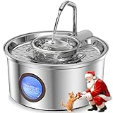 Hicuper Cat Water Fountain,108oz/3.2L Stainless Steel Cat Fountain and Removable Water Bowl,Pet Fountain with Water Level Window,Quiet Pump,Multi-Filter, Water Tap, Provides Flowing,for Dog Cats