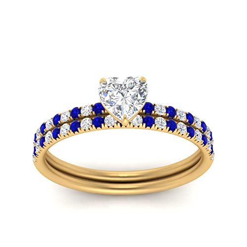 Image of Choose Your Gemstone Pave Petite Ring with Matching Wedding Band Yellow Gold Plated Heart Shape Wedding Ring Sets Minimal Modern Design Birthday Gift Wedding Gift US Size 4 to 12
