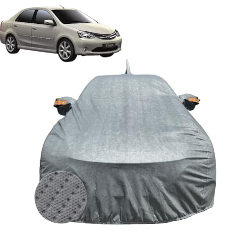 Image of Car Cover for Toyota Etios (2010-2020) | 100% Waterproof Cover with Antenna & Reflective Mirror Pockets | Dustproof, Scratchproof, Heatproof Etios Car Cover |Soft Cotton Lining| Grey