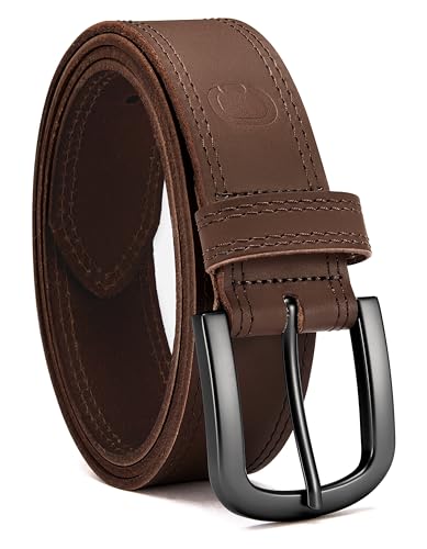 Image of CHAOREN Mens Belts Casual for Jeans - Full-Grain Leather, Durable Cowhide | Solid Buckle, Classic Style, Handmade, Daily Wear, Gift Box