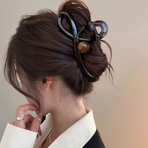 Pinza para cabello grande lazo marrón con perla acrílica miniatura 6