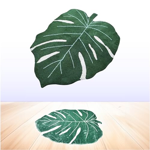 TranquilBeauty Badematte - Blätter Deko Badezimmermatte - Wasserabsorption Teppich für Bad Küche Wohnzimmer Schlafzimmer - Kinderteppich Waschbar - Schnell Trocknend Duschvorleger - Grün/Weiß, 60x90cm