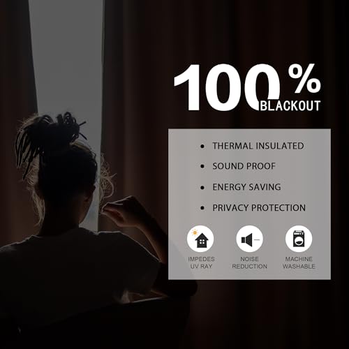 DUALIFE Slate Stone Blue Blackout Curtains 102 Inch Length 2 Panels Set for Living Room Bedroom Rod&Back Tab Thermal Insulated 100% Black Out Linen Drapes Room Darkening Window Curtains 72