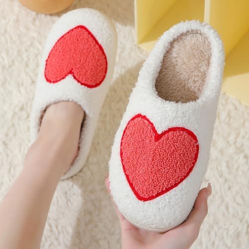 V OPXIN Love Heart Rose Slippers Valentine's Day Gifts for Womens Mens Cute Slippers Cozy Plush Warm Slip-on House Shoes for Indoor and Outdoor | Image 1