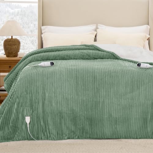Image of Bedsure Ribbed Electric Blanket King, Green Heated Blanket, Preheat