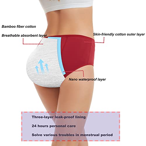 Image of HATSURE Period Underwear for Women Leak Proof Cotton Overnight Menstrual Panties Briefs (Multipack)