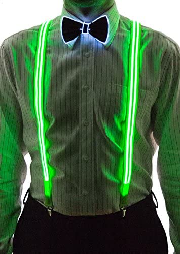 Flashing Led Party Suspenders Stripe Light Up LED Suspenders For Adults Birthday EDM Disco Party Wedding Musical Night Events Battery Operated 1pc. (Green Led Suspender)-image-6