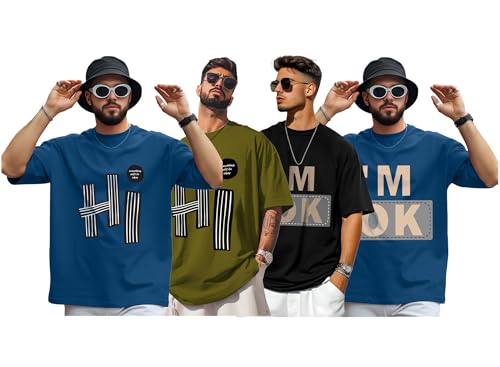 Image of AUSK Mens Loose Fit Oversized Printed Cotton T-Shirts Half Sleeve Drop Shoulder Men Tshirt