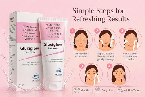 Image of Gluxiglow Face Wash Gel with Glycolic Acid, Niacinamide, Vitamin C & Aloe Vera | Gentle Daily Cleanser for Fresh & Radiant Skin | 60 gm