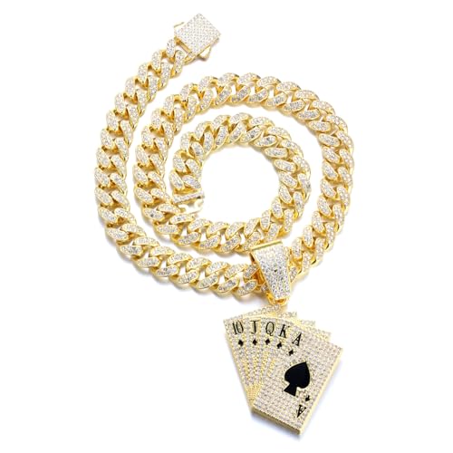 HALUKAKAH Collier Pendentif Plaqué Or 18K pour Hommes - Plus 1000 Diamants - Chaîne Maillons Cubains - Pendentif Tisonnier avec Diamants Groupés - Style...