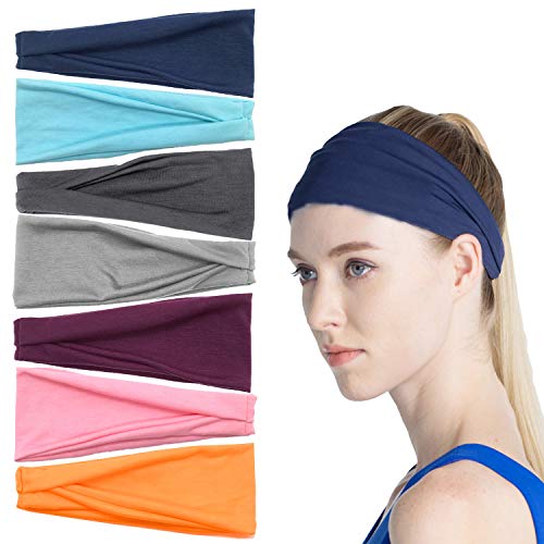GOLESMIY 7 Pack Womens Headbands, Elastic Yoga Headbands for Women Floral Boho Turban Head Bands Headwrap Non Slip Cotton Running Sporst Workout Hair Band