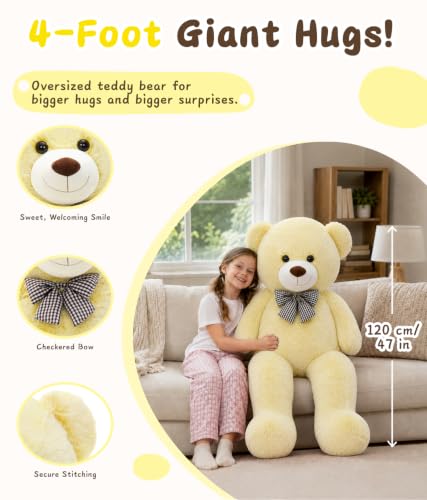 Image of MaoGoLan 47 Inch Giant Teddy Bear, Classic Soft Plush Gift | A sweet teddy bear stuffed animal gift for girlfriends, kids, birthdays, Valentine's Day, Christmas, and anniversaries