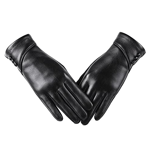Winter Lederhandschuhe Damen Lange Handschuhe Fleece Gefttert Warm Weich -  Elegante Fustlinge Fr Kalte Tage