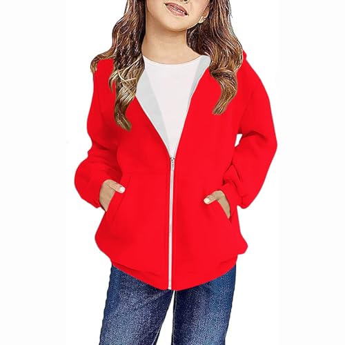 Hoodies for Girls Boys Fashion Sports Solid Full Zip Long Sleeve Sweatshirt Fall Winter Loose Fit Jacket with Pocket
