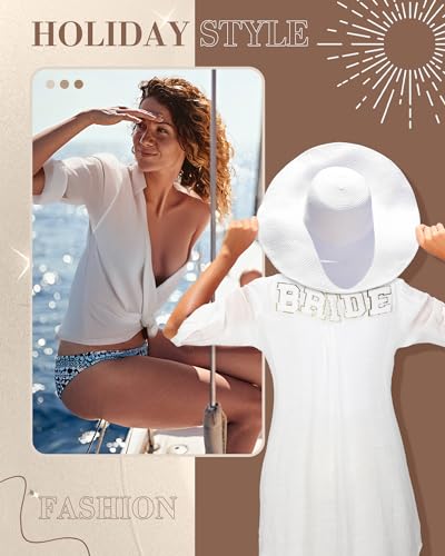 Bride Swimsuit Coverup for Women Wedding Bride White Cotton Linen Beach Shirt Bride Gifts for Bachelorette Party4