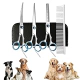 4 Stück Hundeschere Gebogen,Hunde Schere,Hundescheren Set,Mit 1 Geraden Schere,1 Gebogene Schere,1 Fellpflegekamm,für Fellpflege Hund Katze Haustier,für Ganzkörper,Gesicht,Nase,und Ohr