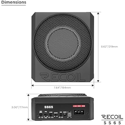 RECOIL SS65 Ultra-Thin 6.5 Active Under Seat Car Subwoofer VB Bass DSP, Built-in Amplifier for Cars, Trucks, SUVs
