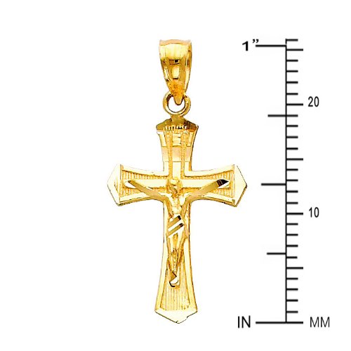 The World Jewelry Center 14k Yellow Gold Jesus Cross Religious Pendant with 1.2mm Singapore Chain Necklace3