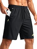 TACVASEN Workout Shorts Men Sports Running Training Shorts Quick Dry Swim Beach Shorts with Zipper Pockets Military Outdoor Shorts - Black - 34