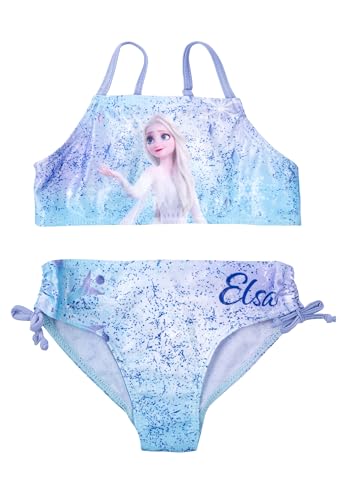 Disney Die Eiskönigin Bikini für Mädchen - ELSA Frozen Kinder Zweiteiler Schwimmanzug Blau (DE/NL/SE/PL, Numerisch, 110, 116, Regular, Blau)