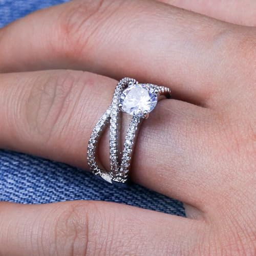 White Gold Plated White Cubic Zirconia Double Layer Winding Engagement Rings Wedding Bridal Band Promise Rings Evening Parties Anniversary Valentine's Day Gifts Eternity Bands for Women