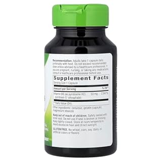 Nature's Way High Potency Vitamin B-6 Supplement, Cellular Energy Support*, 50 mg per Serving, Gluten Free, 100 Capsules (Packaging May Vary)