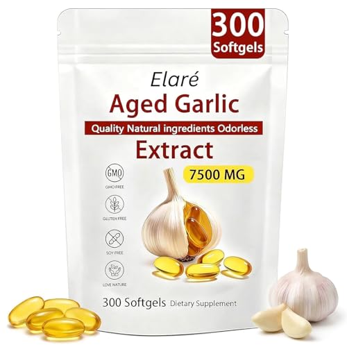 Elare Aged Garlic Extract - Odorless Organic Garlic Extract Capsules | Heart & Immune Antioxidant Supplements Vegetarian All-Natural Non-GMO 300 Softgels