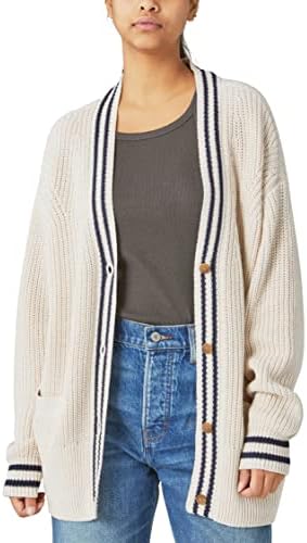 Lucky Brand Women's Textured Varsity Cardigan, Straw Heather Combo