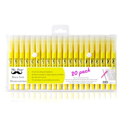 Mr. Pen- Gel Highlighters, Bible Highlighter, Pack of 20, No Bleed Highlighter, Yellow Highlighters, Dry Highlighter, Bible Study Highlighter, Bible Journaling Supplies, Bible Markers for Tabs