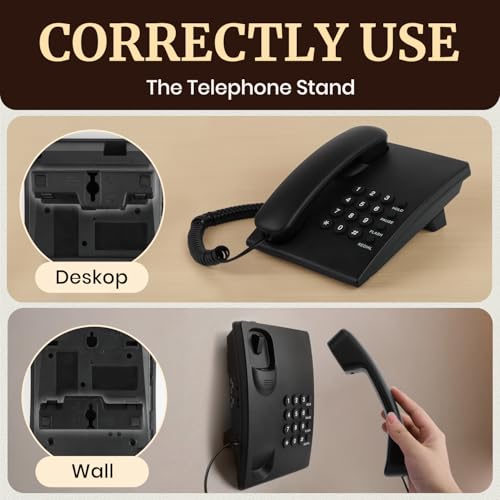 Uvital Landline Telephone for Home, Corded Phone for Landline, Telephone Landline Phones, One Key Redial, Flash, Mute, Pause, Easy to Operate, Desktop Phone for Home or Office, Black