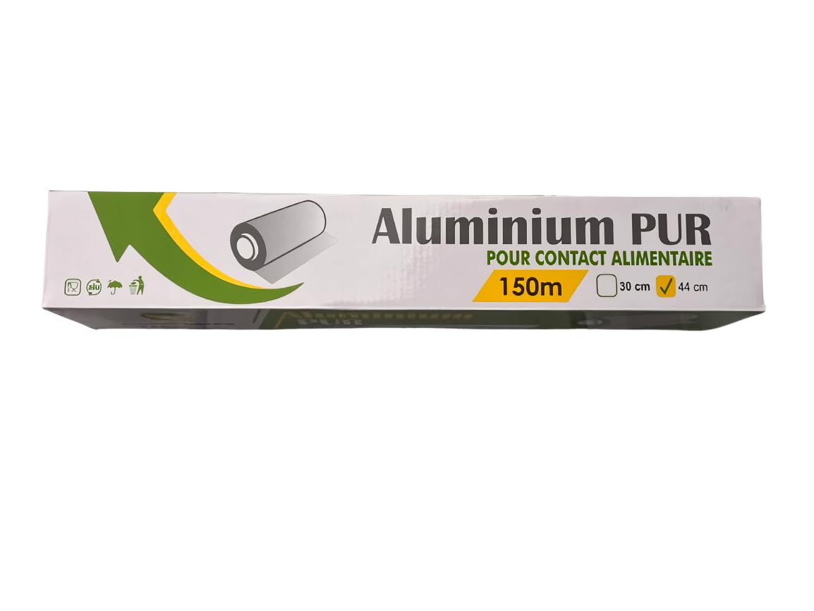 Rouleau Aluminium Alimentaire - 11 microns Épais 44 cm x 150 m pour Cuisson, Barbecue, Boulangerie et Cuisine - Idéal pour Professionnels et Maison