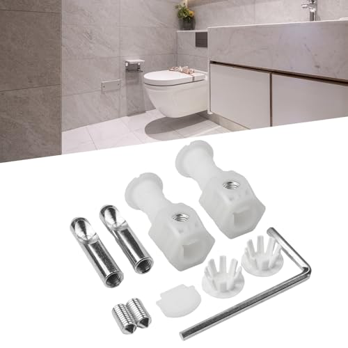 NbgrvB Kit de boulons de fixation pour WC en acier inoxydable zingué avec boîtier en plastique, 7 x 4 cm, fixations et fixations incluses Blanc