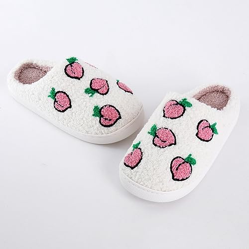 House Slippers for Women Warm Fleece Lined Non Slip Indoor Slippers Cozy Bedroom Shoes Fruit Pattern Winter Shoes3