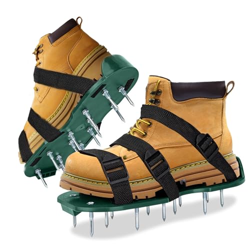 Environet The Lawn Aerator Shoes for Grass, Epoxy Spiked Shoes with 1.65'' Sharp Short Spikes, Garden Grass Loosening Spike Shoes for Epoxy Flooring, 6 - Shoelace Design (Green, 11.8'' x 5.1'')