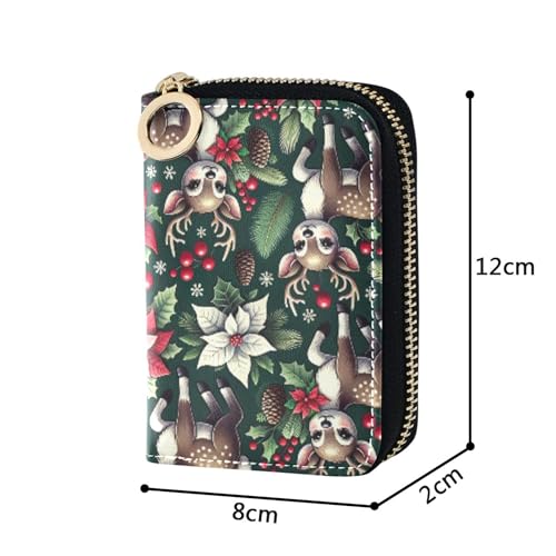 Card Holder Wallets RFID Blocking Wallet Women Leather Small Coin Purse Pouch with Zipper Cute Reindeer Floral3